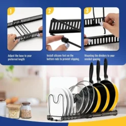 FURNIinspire 2PC Pot Rack Expandable Pan Organizer Lid Holder 10 Compartment Kitchen Cabinet Cookware Baking Rack, Black, 12.48"*8.19"*4.68" -Home Haven Furniture Store GUEST 626e9d75 6883 4c4c b6ca 04362756f9b2