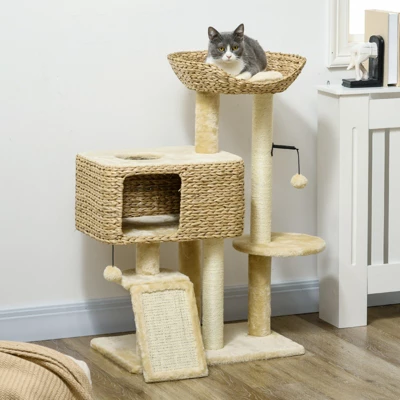 FURNIinspire Cat Tree For Indoor Cats, Cat Tower With Scratching Posts, Ramp, Condo, Toy Balls, Platform, Bed, Ramp, Beige, 23.5"*15.75"*38.5" 6 FURNIinspire Cat Tree For Indoor Cats, Cat Tower With Scratching Posts, Ramp, Condo, Toy Balls, Platform, Bed, Ramp, Beige, 23.5"*15.75"*38.5" - Image 4