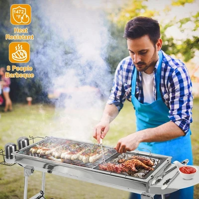 FURNIinspire Outdoor Grills, Griddles And Smokers Stainless Steel BBQ Grill Cooking Accessories For Camping, Picnics, Use, Silver, 30.3"*11.17"*7.5" 4 FURNIinspire Outdoor Grills, Griddles And Smokers Stainless Steel BBQ Grill Cooking Accessories For Camping, Picnics, Use, Silver, 30.3"*11.17"*7.5" - Image 2