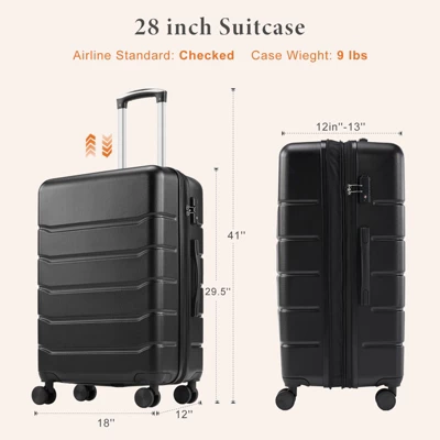 Furniinspire 28 Inch Luggage Check In Luggage Expandable Hardside Suitcase, ABS Durable Lightweight Travel Luggage With TSA Lock, Black, 12"*18"*29.5" 4 Furniinspire 28 Inch Luggage Check In Luggage Expandable Hardside Suitcase, ABS Durable Lightweight Travel Luggage With TSA Lock, Black, 12"*18"*29.5" - Image 2