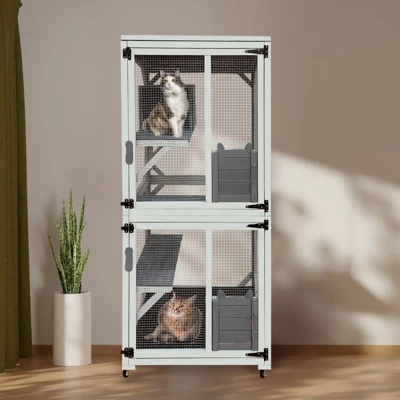 FURNIinspire Outdoor Cat Enclosure, Cat House On Wheels With Napping House, Kitty Cat Condo Cage Shelter Playpen With Sliding Doors, 30.7"*30.7"*71" 7 FURNIinspire Outdoor Cat Enclosure, Cat House On Wheels With Napping House, Kitty Cat Condo Cage Shelter Playpen With Sliding Doors, 30.7"*30.7"*71" - Image 5