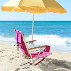 FURNIinspire Outdoor Portable Chair 4 Position Recline With Headrest And Backpack Straps For Outdoor Relaxation, Pink, 23"*21.7"*31.5" -Home Haven Furniture Store GUEST 6514cd79 2444 42e0 9654 cc89a6ef3c0f
