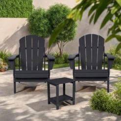 FURNIinspire Patio Seating Sets Folding Adirondack Chairs With Side Table, 3-Piece Rocking Chairs Set With Wood Texture, Black, 30“*28”*35“ -Home Haven Furniture Store GUEST 6652c3e2 eae3 4cb6 a1c1 84d25626d890