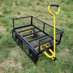 FURNIinspire Wheelbarrows And Lawn Carts Tools Cart Wagon Cart, Garden Cart Trucks With Solid Wheels And Yellow Handle, Black, 37β*19"*40"