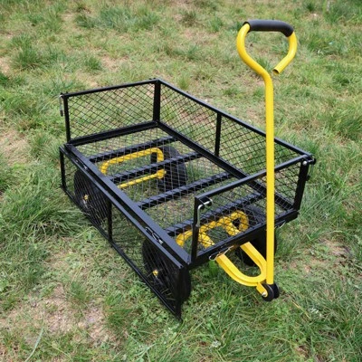 FURNIinspire Wheelbarrows And Lawn Carts Tools Cart Wagon Cart, Garden Cart Trucks With Solid Wheels And Yellow Handle, Black, 37“*19"*40" 3 FURNIinspire Wheelbarrows And Lawn Carts Tools Cart Wagon Cart, Garden Cart Trucks With Solid Wheels And Yellow Handle, Black, 37“*19"*40"
