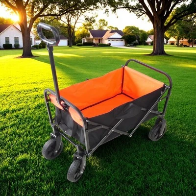 FURNIinspire Wheelbarrows And Lawn Carts Outdoor Mini Folding Wagon Garden Shopping Beach Cart, Lawn Cart With Handle, Black And Orange, 30“*15"*36" 7 FURNIinspire Wheelbarrows And Lawn Carts Outdoor Mini Folding Wagon Garden Shopping Beach Cart, Lawn Cart With Handle, Black And Orange, 30“*15"*36" - Image 5