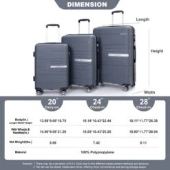 FURNIinspire Bag And Luggage Sets 3 Piece Travel Suitcase Set With Spinner Wheels, Stylish Lightweight Carry On Luggage, Grey, 18.9"*11.77"*28.94" 8 FURNIinspire Bag And Luggage Sets 3 Piece Travel Suitcase Set With Spinner Wheels, Stylish Lightweight Carry On Luggage, Grey, 18.9"*11.77"*28.94" -Home Haven Furniture Store GUEST 68090c20 1591 484f 8f87 087e969d0647