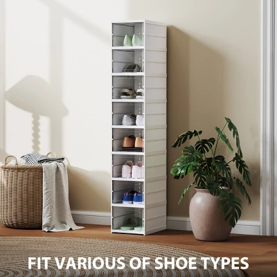 FURNIinspire Shoe Racks Living Room Shoe Boxes Units Shoe Organizer Storage Stackable Shelves For Entryway, Hallway, White, 13.8"*10.2"*55.1" 5 FURNIinspire Shoe Racks Living Room Shoe Boxes Units Shoe Organizer Storage Stackable Shelves For Entryway, Hallway, White, 13.8"*10.2"*55.1" - Image 3