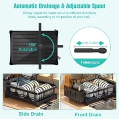 FURNIinspire Dish Racks 2-Tier Kitchen Holder Dish Drying Rack Detachable Drainer Organizer Utensil Cup Rack Swivel, Black, 17.36"*12.68"*4.29" -Home Haven Furniture Store GUEST 6b00e4cd 9429 44a7 9ebc 094ad668e2ed