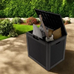 FURNIinspire Deck Boxes 2pcs 30 Gallon Deck Box, Outdoor Storage Boxes, Wicker Storage Deck Box For Patio Furniture, Garden Tools, Black, 21“*22”*17“