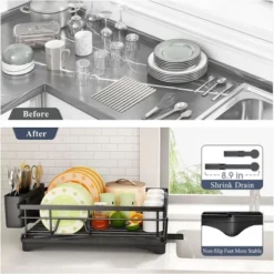FURNIinspire Dish Drying Rack Dish Rack For Sink Dish Rack Drainboard Rustproof Dish Drainer With Utensil Holder Kitchen, Black, 17.16"*12.68"*5.07" -Home Haven Furniture Store GUEST 6c1c4090 1460 4861 ad1f dfc90c364d5e