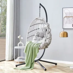 FURNIinspire Patio Swings Hanging Chair With Wicker Weave, Single Person Swing With Seat Cushion For Indoor And Outdoor, Gray, 37“*37"*79" -Home Haven Furniture Store GUEST 6c93ebfa c079 4fce a6eb 38388b5ae650