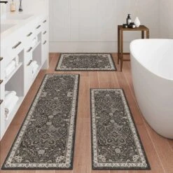 FURNIinspire Floor Mats Home 3 Piece Kitchen Rug Machine Washable Floor Mat For Living Room, Vintage Carpet, Non Slip, Grey, 60"*20" -Home Haven Furniture Store GUEST 6e03cecf 0c45 4af2 b128 8772193feb50