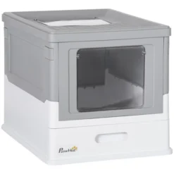 FURNIinspire Pet Training Pads And Potties Enclosed Cat Litter Box With Lid, Scoop, Drawer Type Tray, Portable Pet Toilet, Gray, 18.75"*14"*14.5"