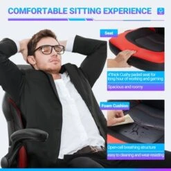 FURNIinspire Task And Office Chairs PU Leather Office Chair Swivel Computer Gaming Chair With Lumbar Support, Black And Red, 25"*28"*46" -Home Haven Furniture Store GUEST 6f1f1058 21cd 4f51 a152 3b62b60f3fef