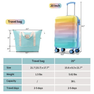 FURNIinspire Bag And Luggage Sets 20 Inch Carry On Luggage Luggage Set, Suitcase With Cup Holder, Travel Luggage, Multicolored, 8.3"*15.6"*21.7" 4 FURNIinspire Bag And Luggage Sets 20 Inch Carry On Luggage Luggage Set, Suitcase With Cup Holder, Travel Luggage, Multicolored, 8.3"*15.6"*21.7" - Image 2