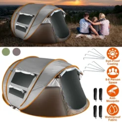 FURNIinspire Camping Tents 5-8 Person Pop Up Tent For Outdoor Hiking, Beach, Sun Shelter With Mosquito Net Windows, Gray, 108.72"*81.48"*45.6" -Home Haven Furniture Store GUEST 7173e638 c178 44d1 a87b 3be34609a9bf