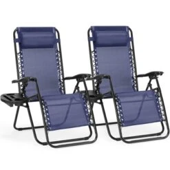 FURNIinspire Outdoor Portable Chairs Lounge Chairs Patio Folding Recliners For Pool Beach Garden With Pillow And Cup Holder, Blue, 62.8"*24.22"*43.3" -Home Haven Furniture Store GUEST 72691da4 7937 4735 ae43 3989d6ffa361