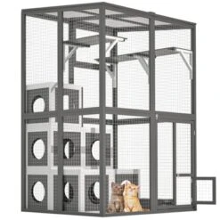 FURNIinspire Pet Crates And Houses Cat Crate Furniture Heavy Duty Kennel Cage, Stylish Pet Crate, Multiple Functional Spaces, Grey, 49.6"*44.7"*75.6" -Home Haven Furniture Store GUEST 733fa5dd 8093 4054 9683 1286e1babe01
