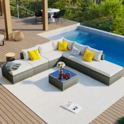 FURNIinspire Patio Seating Sets 8-Pieces Outdoor Wicker Patio Furniture Sets, Conversation Sofa Set, Single Sofa Combinable, Beige, 118“*118”*26“ -Home Haven Furniture Store GUEST 75215b49 70a0 4e5b a33c 63e61841eac6