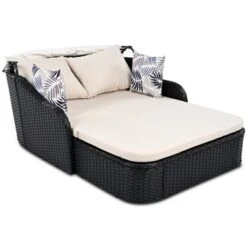 FURNIinspire Patio Chaise Lounges Outdoor Sunbed With Adjustable Canopy, Patio Chaise Lounge, Black Wicker Daybed And Beige Cushion, 79.9“*52.4"*49.6" -Home Haven Furniture Store GUEST 76d9f249 23fc 462c 952d c239e7da9f11