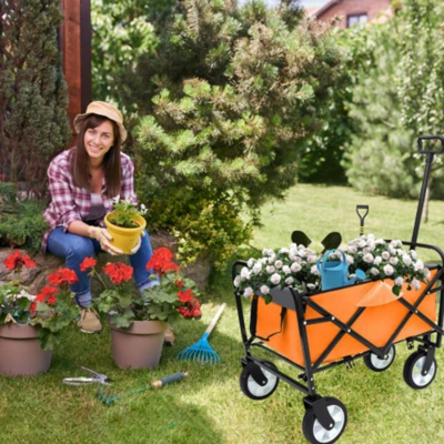 FURNIinspire Outdoor Serving Carts 225lbs Collapsible Foldable Wagon Cart Beach Wagon Utility Cart For Sports Gardeing, Orange, 25.98"*17.32"*37.4" 3 FURNIinspire Outdoor Serving Carts 225lbs Collapsible Foldable Wagon Cart Beach Wagon Utility Cart For Sports Gardeing, Orange, 25.98"*17.32"*37.4"
