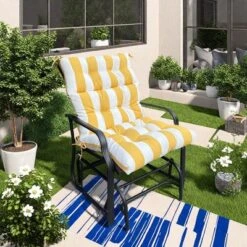 FURNIinspire Outdoor Seat Cushions 2 Pcs Set High Back Patio Chair Cushions, Yellow And White Stripes Seat Cushion, Multicolored, 44"*22"*4" -Home Haven Furniture Store GUEST 782c96c4 4eb4 4642 bf14 2a1c64d0a191