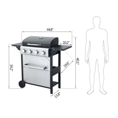 FURNIinspire Outdoor Grills, Griddles And Smokers Professional 4 Burner Gas Grill, Stainless Steel BBQ With Pizza Oven, Black, 25.6"*17.7"*14.6" 3 FURNIinspire Outdoor Grills, Griddles And Smokers Professional 4 Burner Gas Grill, Stainless Steel BBQ With Pizza Oven, Black, 25.6"*17.7"*14.6"