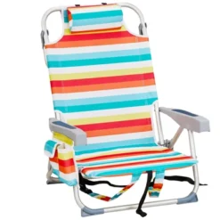 FURNIinspire Outdoor Portable Chair Lightweight With Adjustable Back And Storage Pockets For Outdoor Fun, Rainbow Stripes, 24.8"*25.6"*32.28" -Home Haven Furniture Store GUEST 7975897a e3b2 4c25 8598 927718c78019