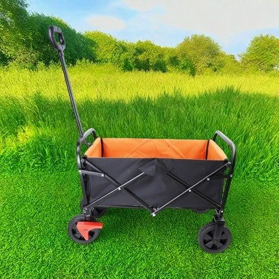 FURNIinspire Wheelbarrows And Lawn Carts Folding Wagon Garden Cart, Lawn Cart With Solid Wheels And Handle, Black And Orange, 30“*15"*36" 7 FURNIinspire Wheelbarrows And Lawn Carts Folding Wagon Garden Cart, Lawn Cart With Solid Wheels And Handle, Black And Orange, 30“*15"*36" - Image 5