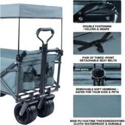 FURNIinspire Outdoor Serving Carts Collapsible Wagon Foldable With Removable Canopy Wheels For All-Terrain Brake For Camping, Gray, 35.4"*19.7"*44.5" -Home Haven Furniture Store GUEST 7ed2f4f7 89ea 4e1e ab88 0f614fa234c6