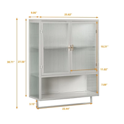 FURNIinspire Kitchen And Dining Cabinets Modern Wall Cabinet Closet Pantry Cabinets With Glass Door, Shelf, Towel Rack, White, 9.06"*23.62"*30.71" 3 FURNIinspire Kitchen And Dining Cabinets Modern Wall Cabinet Closet Pantry Cabinets With Glass Door, Shelf, Towel Rack, White, 9.06"*23.62"*30.71" - Image 2