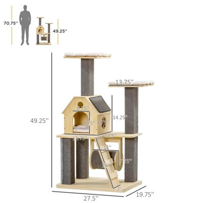 FURNIinspire Cozy-House Cat Tree For Indoor Cats With Pillow-Covered Perches, Spinning Toy, Modern Climbing Activity Cat Tower, 27.5"*19.8"*49.3" 3 FURNIinspire Cozy-House Cat Tree For Indoor Cats With Pillow-Covered Perches, Spinning Toy, Modern Climbing Activity Cat Tower, 27.5"*19.8"*49.3"