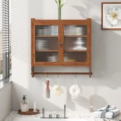 FURNIinspire Kitchen And Dining Cabinets Vintage 2 Door Wood Wall Cabinet, Dining Room Pantry Cabinet With Towel Rack, Dark Brown, 7.08"*24.8"*23.62" -Home Haven Furniture Store GUEST 8159df58 0b83 43c5 ad42 b8045fb62430