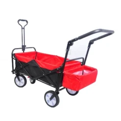 FURNIinspire Wheelbarrows And Lawn Carts Folding Wagon Collapsible Outdoor Utility Wagon, Lawn Car With Adjustable Handles, Black And Red, 53“*20"*43" -Home Haven Furniture Store GUEST 81c442da 477a 4d1a b6bb 2bc29a8bd054