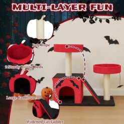 FURNIinspire Pet Tower Gothic Cat Tree Tower Halloween Pet Furniture Cute Cat Toys House With Condo, Scratching Posts, Red, 25.6"*17.7"*27.5" -Home Haven Furniture Store GUEST 823eef65 20e1 4544 b23d 709e103853b5