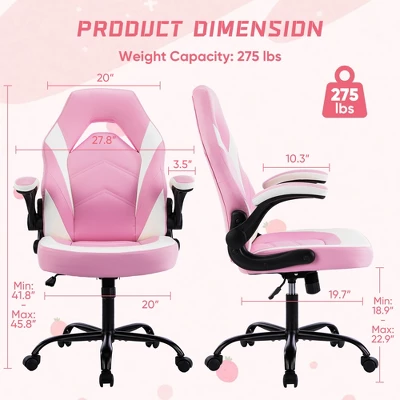 FURNIinspire Task And Office Chairs Pu Leather Office Chair Swivel Computer Gaming Chair With Lumbar Support, Pink And White, 25"*28"*46" 4 FURNIinspire Task And Office Chairs Pu Leather Office Chair Swivel Computer Gaming Chair With Lumbar Support, Pink And White, 25"*28"*46" - Image 2
