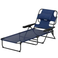 FURNIinspire Outdoor Portable Chair 4 Position Recline Foldable Design With Reading Hole For Poolside Relaxation, Black, Navy Blue, 74.4"*28.3"*32.3" -Home Haven Furniture Store GUEST 858161f4 9447 4e75 b3ab 419712f25af0
