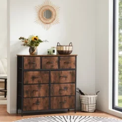FURNIinspire Dressers 9 Drawer Fabric Tall Dresser Tower Closet Storage Chest Of Drawers For Bedroom Nursery, Brown, 11.8"*39.37"*39.37" -Home Haven Furniture Store GUEST 86037283 867c 4dc3 9727 4624f347253a