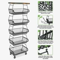 FURNIinspire Kitchen Rack Holder Metal Baskets With Wheels Stackable Storage Organizer For Dining Room Bathroom Fruit Cart, Black, 12.09"*7.02"*15.99" -Home Haven Furniture Store GUEST 868f2920 42c7 4a5c 812c f35eacba115f