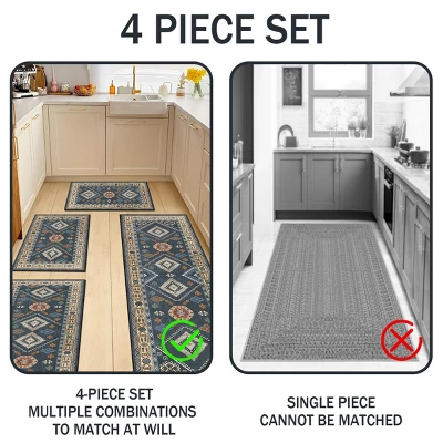 FURNIinspire Floor Mats 4 Piece Farmhouse Kitchen Rug Washable Area Rugs Non Skid Bohemian Mat For Hallway Entryway, Blue, 60"*20" 5 FURNIinspire Floor Mats 4 Piece Farmhouse Kitchen Rug Washable Area Rugs Non Skid Bohemian Mat For Hallway Entryway, Blue, 60"*20" - Image 3