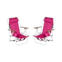 FURNIinspire Outdoor Portable Chair Set Of 2 With Headrest Cup Holder And Backpack Straps For Outdoor Relaxation, Pink, 23"*21.7"*31.5" -Home Haven Furniture Store GUEST 886af01a 4915 4761 a25a 2b10ac0e1f15