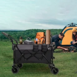 FURNIinspire Outdoor Serving Carts Multi Functional Push Pull Folding Wagon Cart With Rotating Handle All-Terrain Wheele, Black, 48.43"*22.83"*43.7" -Home Haven Furniture Store GUEST 8894dbc3 ba57 4ecf a18a 1970890cf49d