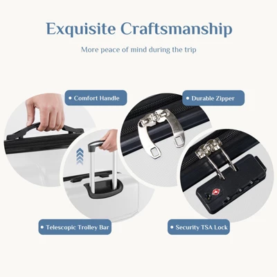 FURNIinspire 24 Inch Luggage Hardside Checked Spinner Suitcase, Travel Suitcase Rolling Luggage With TSA Lock, White, 10.83"*17.32"*26.38" 6 FURNIinspire 24 Inch Luggage Hardside Checked Spinner Suitcase, Travel Suitcase Rolling Luggage With TSA Lock, White, 10.83"*17.32"*26.38" - Image 4