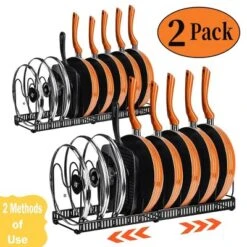 FURNIinspire 2PC Pot Rack Expandable Pan Organizer Lid Holder 10 Compartment Kitchen Cabinet Cookware Baking Rack, Black, 12.48"*8.19"*4.68" -Home Haven Furniture Store GUEST 8928cfa1 4e70 4f7c 9688 bf29e4c1df16