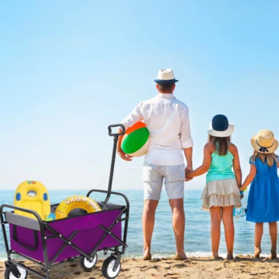 FURNIinspire Outdoor Serving Carts Rolling Cart Wagon Carts Foldable Utility Cart, Beach Cart For Picnic Outdoors, Purple, 25.98"*17.32"*37.4" 3 FURNIinspire Outdoor Serving Carts Rolling Cart Wagon Carts Foldable Utility Cart, Beach Cart For Picnic Outdoors, Purple, 25.98"*17.32"*37.4"