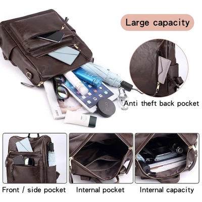 FURNIinspire Backpacks Backpack Travel Backpack, Laptop Backpack For Women, Convertible Ladies Fashion School Shoulder Bags, Brown, 5.5"*12.6"*13.4" 5 FURNIinspire Backpacks Backpack Travel Backpack, Laptop Backpack For Women, Convertible Ladies Fashion School Shoulder Bags, Brown, 5.5"*12.6"*13.4" - Image 4