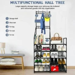 FURNIinspire Shoe Racks Simple 5 Tier Shoe Rack Storage Organizer Shoe Shelf With Freestanding Coat Rack For Entryway, Black, 12"*33"*66" -Home Haven Furniture Store GUEST 8a2c3cc5 1279 46f7 9e1e 114f31631ff1