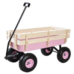 FURNIinspire Wheelbarrows And Lawn Carts Outdoor Wagon Pulling Air Tires Garden Cart, Lawn Cart With Pull Handle, Pink, 39“*19"*20" -Home Haven Furniture Store GUEST 8a3d185f ee07 4f44 bd9f dbbe888ad708
