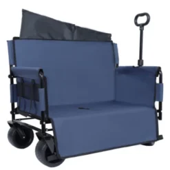FURNIinspire Outdoor Serving Carts 3-in-1 Convertible Heavy-Duty Folding Wagon Cart With Bench Seat Storage 500lbs, Blue, 37"*24.02"*40.94" -Home Haven Furniture Store GUEST 8a437797 f33f 4e0d b093 623b6ab9fe28